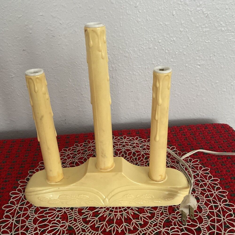 Vintage Electric 3 Light Tiered Christmas Window Candle Candelabra Dripping Wax